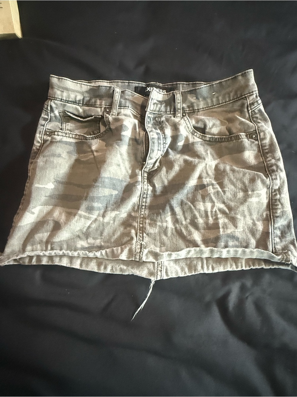 Express Camo Denim Mini Skirt in Faded Gray